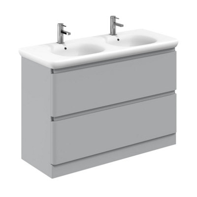 Marvel 1200mm Floor Standing Bathroom Vanity Unit in Light Grey Gloss with Round Resin Basin