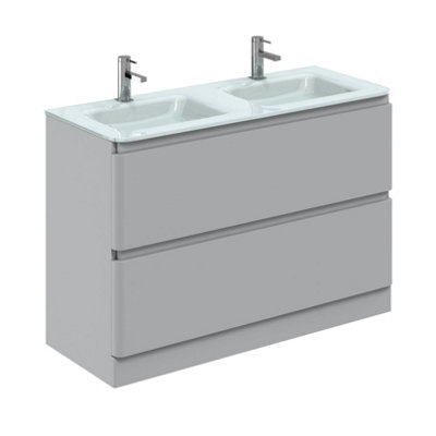 Marvel 1200mm Floor Standing Bathroom Vanity Unit in Light Grey Gloss with White Glass Basin