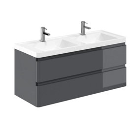 Marvel 1200mm Wall Hung Bathroom Vanity Unit in Dark Grey Gloss with Resin Basin