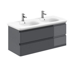 Marvel 1200mm Wall Hung Bathroom Vanity Unit in Dark Grey Gloss with Round Resin Basin