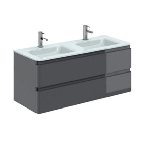 Marvel 1200mm Wall Hung Bathroom Vanity Unit in Dark Grey Gloss with White Glass Basin