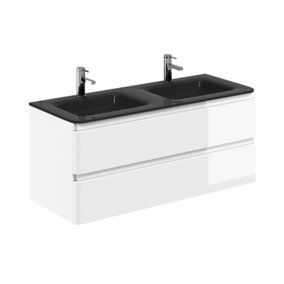 Marvel 1200mm Wall Hung Bathroom Vanity Unit in Gloss White with Grey Glass Basin