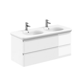 Marvel 1200mm Wall Hung Bathroom Vanity Unit in Gloss White with Round Resin Basin