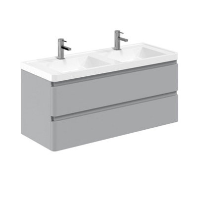 Marvel 1200mm Wall Hung Bathroom Vanity Unit in Light Grey Gloss with Resin Basin