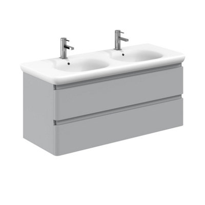 Marvel 1200mm Wall Hung Bathroom Vanity Unit in Light Grey Gloss with Round Resin Basin