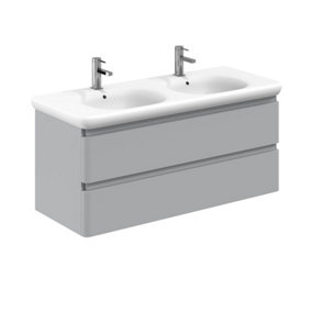 Marvel 1200mm Wall Hung Bathroom Vanity Unit in Light Grey Gloss with Round Resin Basin