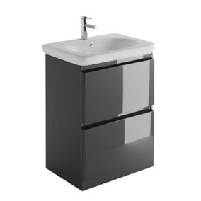Marvel 600mm Floor Standing Bathroom Vanity Unit in Dark Grey Gloss with Round Resin Basin