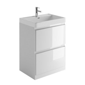 Marvel 600mm Floor Standing Bathroom Vanity Unit in Gloss White with Resin Basin