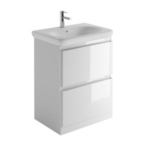 Marvel 600mm Floor Standing Bathroom Vanity Unit in Gloss White with Round Resin Basin