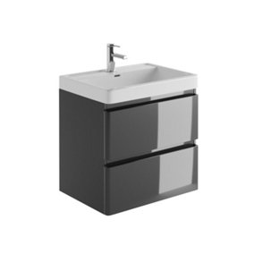 Marvel 600mm Wall Hung Bathroom Vanity Unit in Dark Grey Gloss with Resin Basin