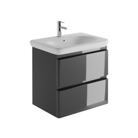 Marvel 600mm Wall Hung Bathroom Vanity Unit in Dark Grey Gloss with Round Resin Basin
