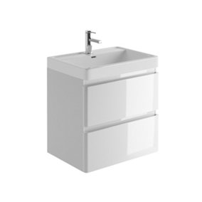 Marvel 600mm Wall Hung Bathroom Vanity Unit in Gloss White with Resin Basin