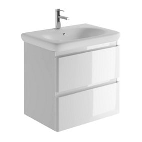 Marvel 600mm Wall Hung Bathroom Vanity Unit in Gloss White with Round Resin Basin