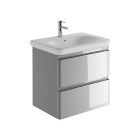 Marvel 600mm Wall Hung Bathroom Vanity Unit in Light Grey Gloss with Round Resin Basin
