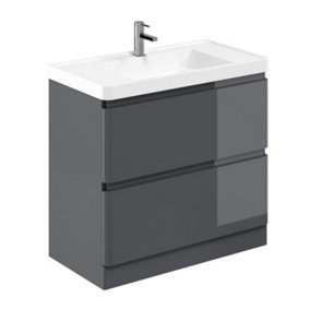 Marvel 900mm Floor Standing Bathroom Vanity Unit in Dark Grey Gloss with Resin Basin