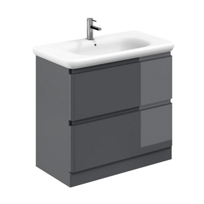 Marvel 900mm Floor Standing Bathroom Vanity Unit in Dark Grey Gloss with Round Resin Basin