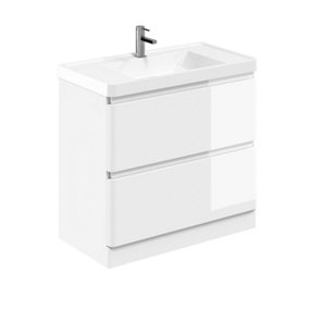 Marvel 900mm Floor Standing Bathroom Vanity Unit in Gloss White with Resin Basin