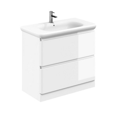 Marvel 900mm Floor Standing Bathroom Vanity Unit in Gloss White with Round Resin Basin