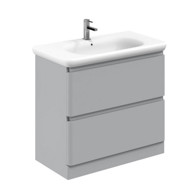 Marvel 900mm Floor Standing Bathroom Vanity Unit in Light Grey Gloss with Round Resin Basin