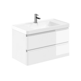 Marvel 900mm Wall Hung Bathroom Vanity Unit in Gloss White with Resin Basin