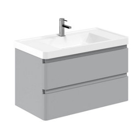 Marvel 900mm Wall Hung Bathroom Vanity Unit in Light Grey Gloss with Resin Basin