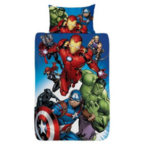 Marvel Avengers Assemble Panel Duvet Cover Set Blue/Red/Green (Single)