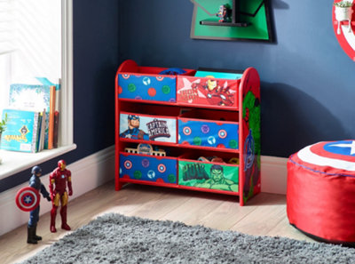 Marvel Avengers Toy Storage Unit 6 Box Organizer for Bedroom Made from Engineered Wood Fabric Metal