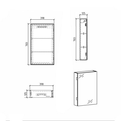 Marvel Bathroom Single Mirrored Wall Cabinet (H)703mm (W)400mm