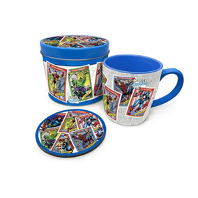 Marvel Collectors Cards Retro Mug and Coaster Set White/Blue (One Size)