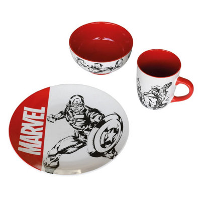 Marvel Logo Dinner Set (Pack of 3) White/Red/Black (One Size)