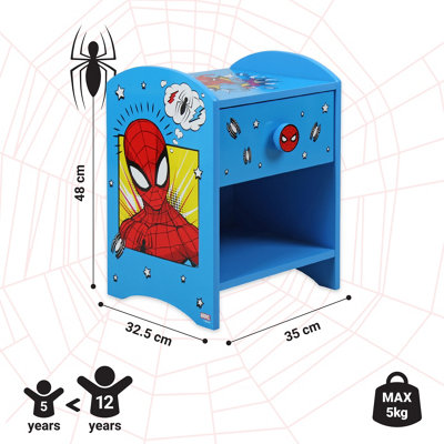 Marvel Spider-Man Bedside Table: Sturdy Engineered Wood Construction, Small Side Table with Storage Shelf for Kid's Bedroom