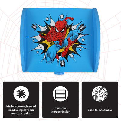 Marvel Spider-Man Bedside Table: Sturdy Engineered Wood Construction, Small Side Table with Storage Shelf for Kid's Bedroom
