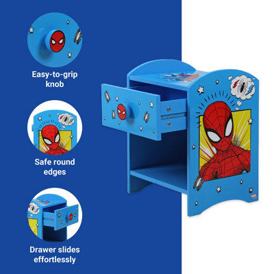 Marvel Spider-Man Bedside Table: Sturdy Engineered Wood Construction, Small Side Table with Storage Shelf for Kid's Bedroom