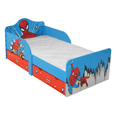 Marvel SpiderMan Toddler Bed with Storage, Engineered Wood, Blue, W143