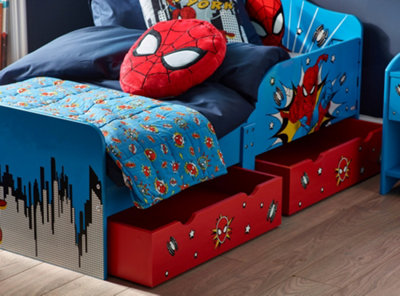 Marvel Spider-Man Toddler Bed with Storage, Engineered Wood, Blue, W143 X  D75 X H64cm