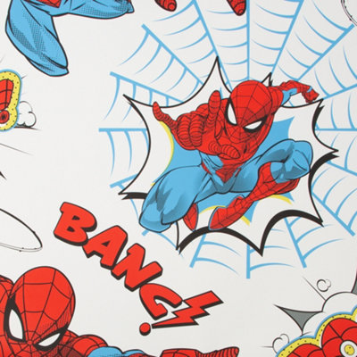 Marvel SpiderMan Pow Wallpaper Roll White and Red