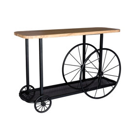 Marvik Industrial Reclaimed Metal Wheel Base And Wood Console / Hall Table