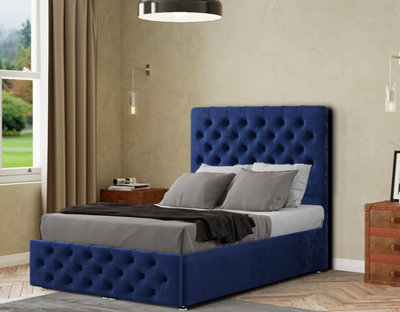 Mary Chesterfield Ottoman Bed Floor Standing Headboard Matching Buttons Plush Navy