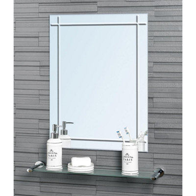 Marylebone Rectangular Wall Mounted Frameless Diamond Cut Bevelled Edge Bathroom Mirror 60 x 45cm