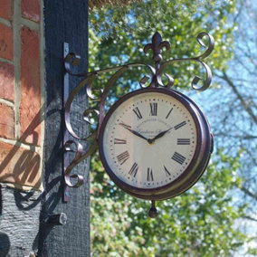 Marylebone Station Wall Mounted Quartz Clock & Thermometer - Battery Powered Weatherproof Double-Sided Home Garden Decoration
