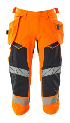 Mascot Accelerate Safe A3/4 Trousers with Holster Pockets - Hi-Vis Orange/Dark Navy   (33.5) (Leg Length - Regular)