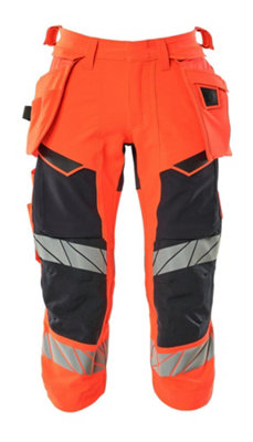 Mascot Accelerate Safe A3/4 Trousers with Holster Pockets - Hi-Vis Red/Dark Navy   (48.5) (Leg Length - Regular)