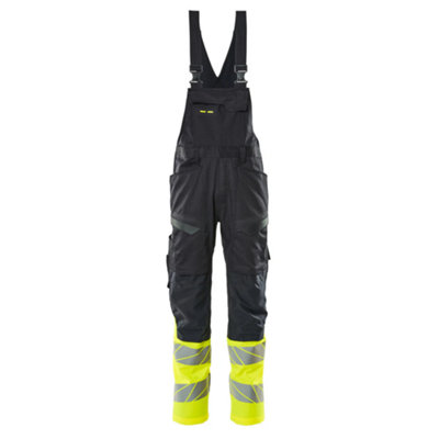 Mascot Accelerate Safe Bib & Brace with Kneepad Pockets (Dark Navy/Hi-Vis Yellow)  (48.5) (Leg Length - Regular)