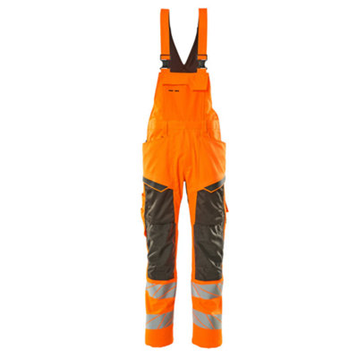 Mascot Accelerate Safe Bib & Brace with Kneepad Pockets - Hi-Vis Orange/Dark Anthracite   (40.5) (Leg Length - Short)