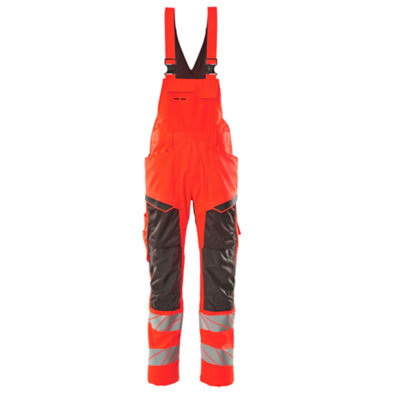 Mascot Accelerate Safe Bib & Brace with Kneepad Pockets - Hi-Vis Red/Dark Anthracite   (40.5) (Leg Length - Regular)