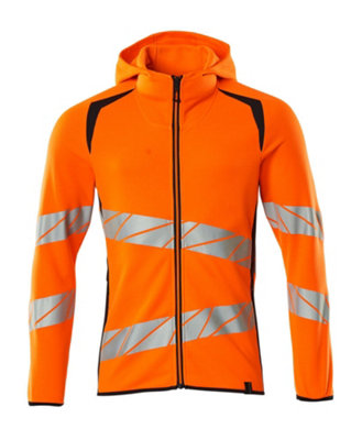 Mascot Accelerate Safe Hoodie with Zipper (Hi-Vis Orange/Dark Navy)  (Large)