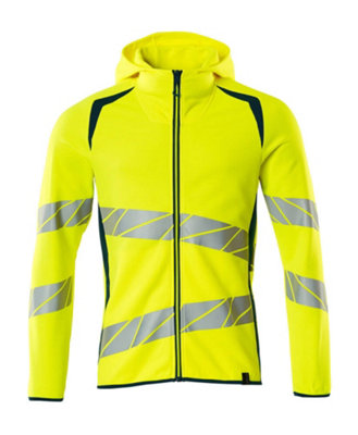 Mascot Accelerate Safe Hoodie with Zipper (Hi-Vis Yellow/Dark Petroleum ...