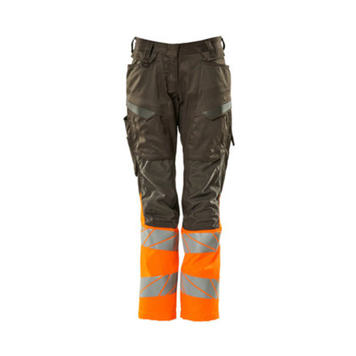 Mascot Accelerate Safe Ladies Diamond Fit Trousers with Kneepad Pockets (Grey/Hi-Vis Orange)  (30.5) (Leg Length - Short)