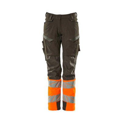 Mascot Accelerate Safe Ladies Diamond Fit Trousers with Kneepad Pockets - Grey/Hi-Vis Orange  (38.5) (Leg Length - Short)