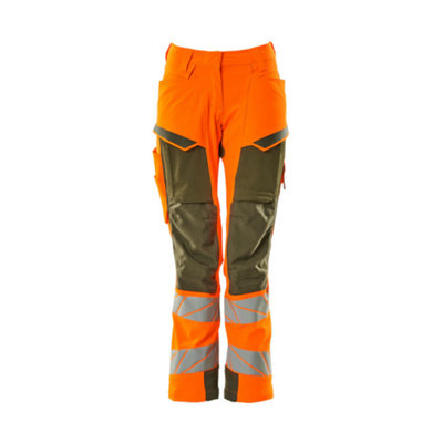 Mascot Accelerate Safe Ladies Diamond Fit Trousers with Kneepad Pockets - Hi-Vis Orange/Green  (29) (Leg Length - Regular)